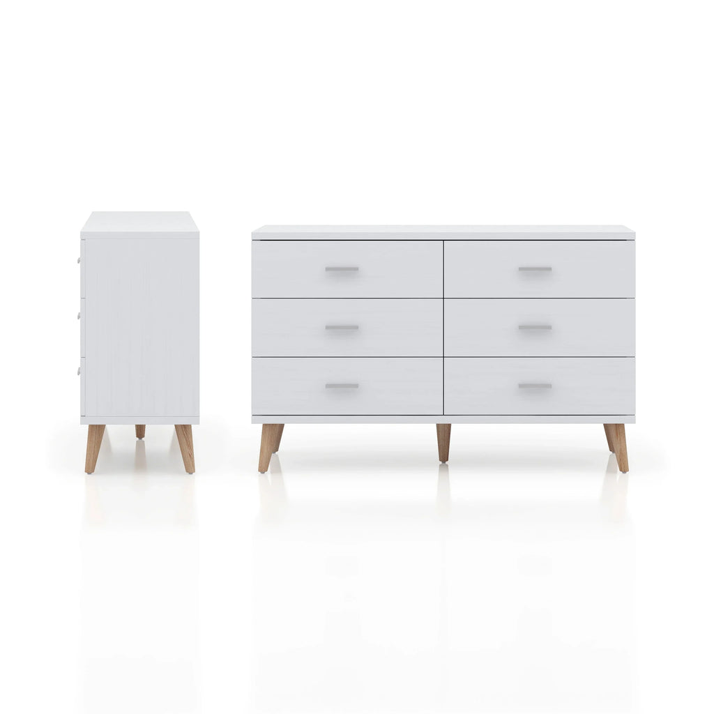 BASIC Dresser by Wide Mid-Century DH Bar White with Pulls 47-inch 6-Drawer Modern Denhour