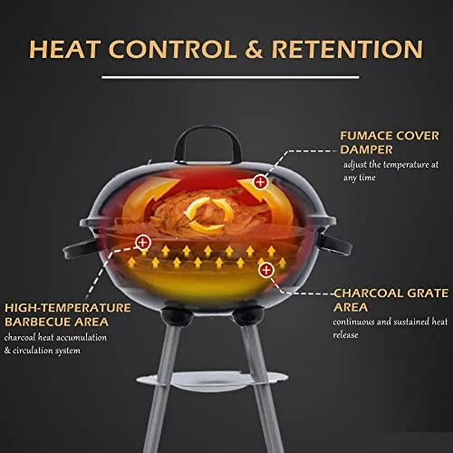 Portable Grill Steel Grilling & (18" Cooking Stainless Tailgating Outdoor Standing Steaks, Kettle Charcoal for Backyard Backyard Grill Burgers, BBQ Black) & Pitmaster
