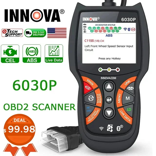 INNOVA Full Diagnostic Turn Scanner Modes Battery OBD Tool Analyzer Scan Check ABS off Reader MIL OBDII Test Automotive Automotive 12V Engine Code Scanner 6030P Scanner OBD2 EOBD for Alternator Car