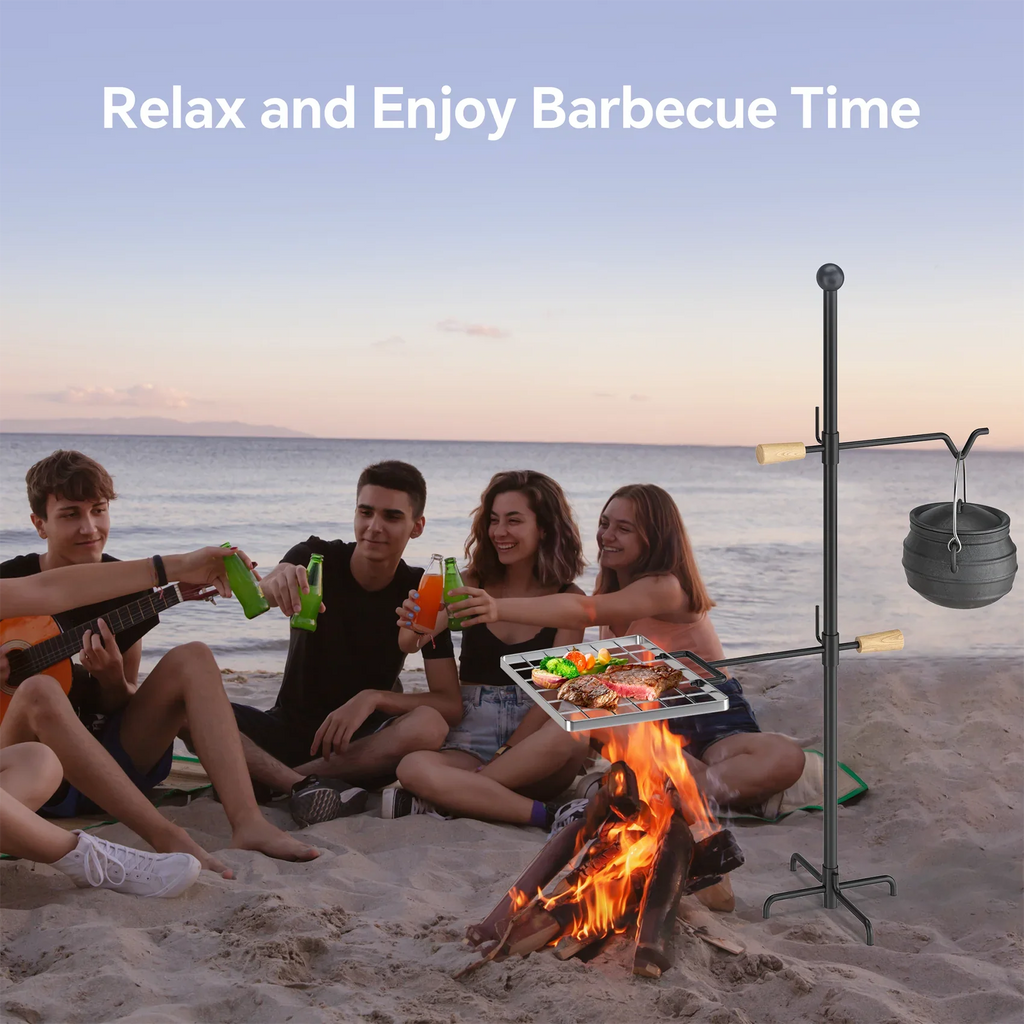 Perfect for and Handle, Mr and Camping IRONSTONE Swivel Height Adjustable Cooking - - Grate Barbecue, Duty Steel, Outdoor Heavy Campfire Rotation Grill