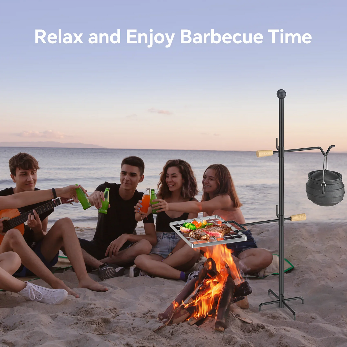 Perfect for and Handle, Mr and Camping IRONSTONE Swivel Height Adjustable Cooking - - Grate Barbecue, Duty Steel, Outdoor Heavy Campfire Rotation Grill