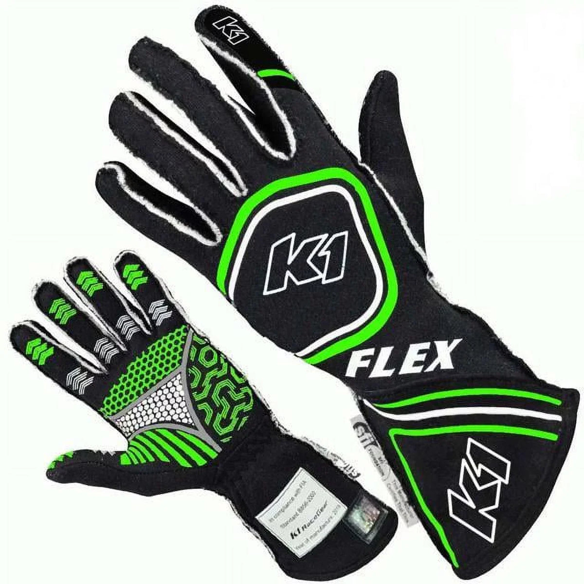 Large SFI-5 & - Glove, Racegear Green Fluorescent & K1 Black Flex FIA