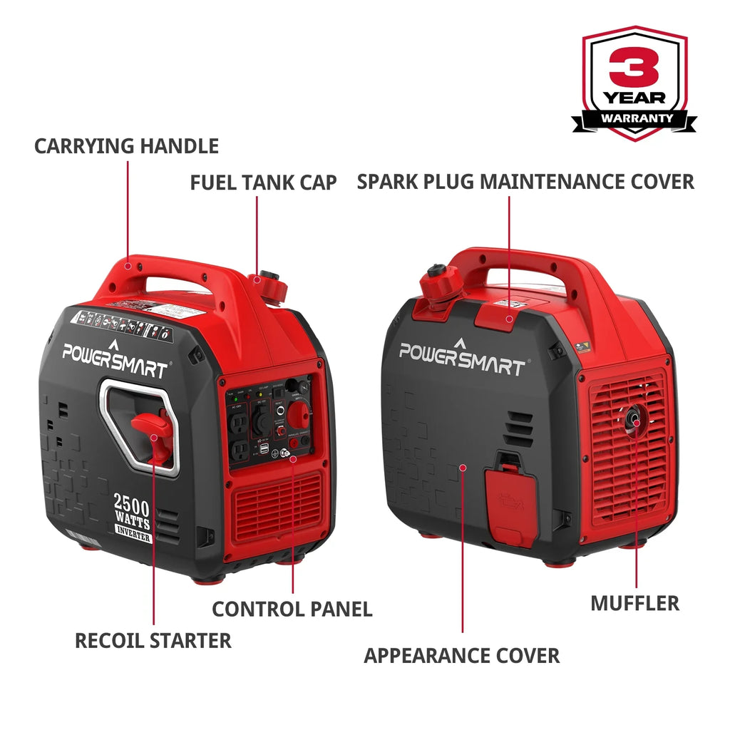 PowerSmart for Camping Gas 2500W Shutdown, Lightweight Inverter Oil Generator，Super Quiet，Low Portable Ultra