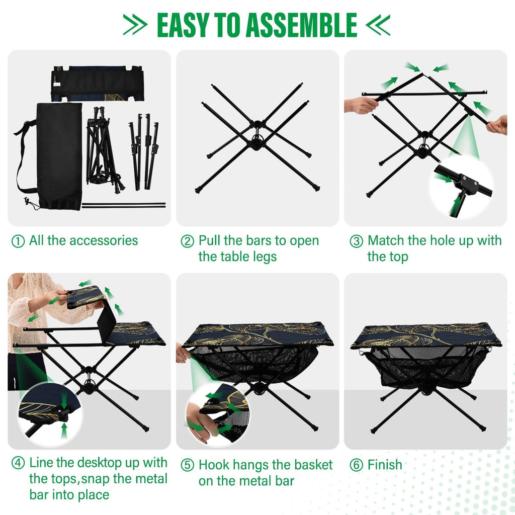 Camping Rose Outdoor with Table Golden Flower Bag Table Table Travel Storage Portable Beach BBQ Folding for Compact Picnic Fishing Luxury