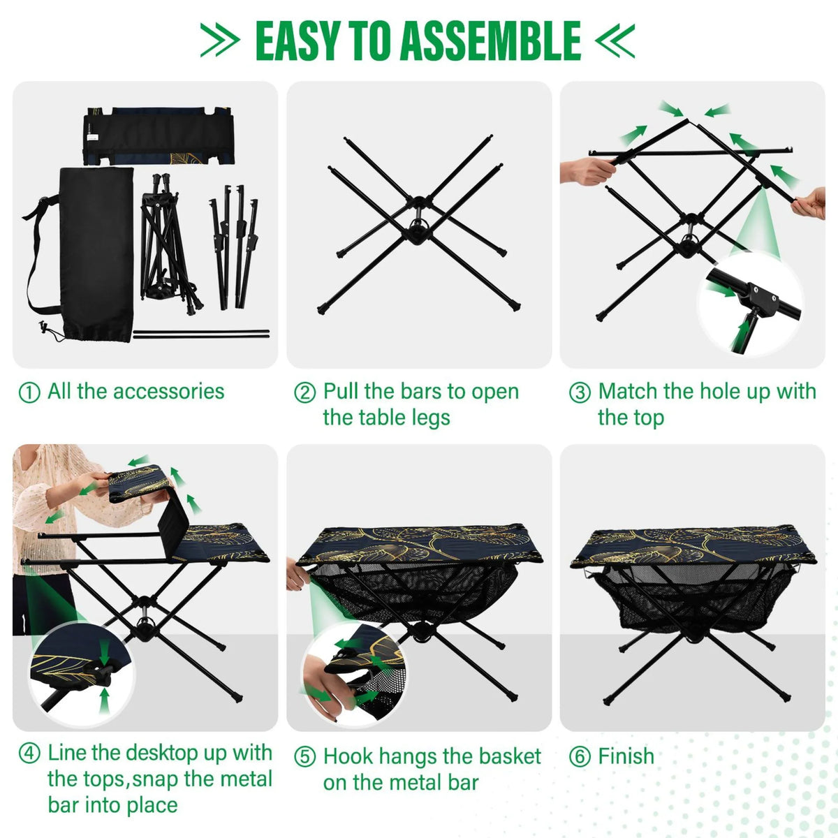 Camping Rose Outdoor with Table Golden Flower Bag Table Table Travel Storage Portable Beach BBQ Folding for Compact Picnic Fishing Luxury