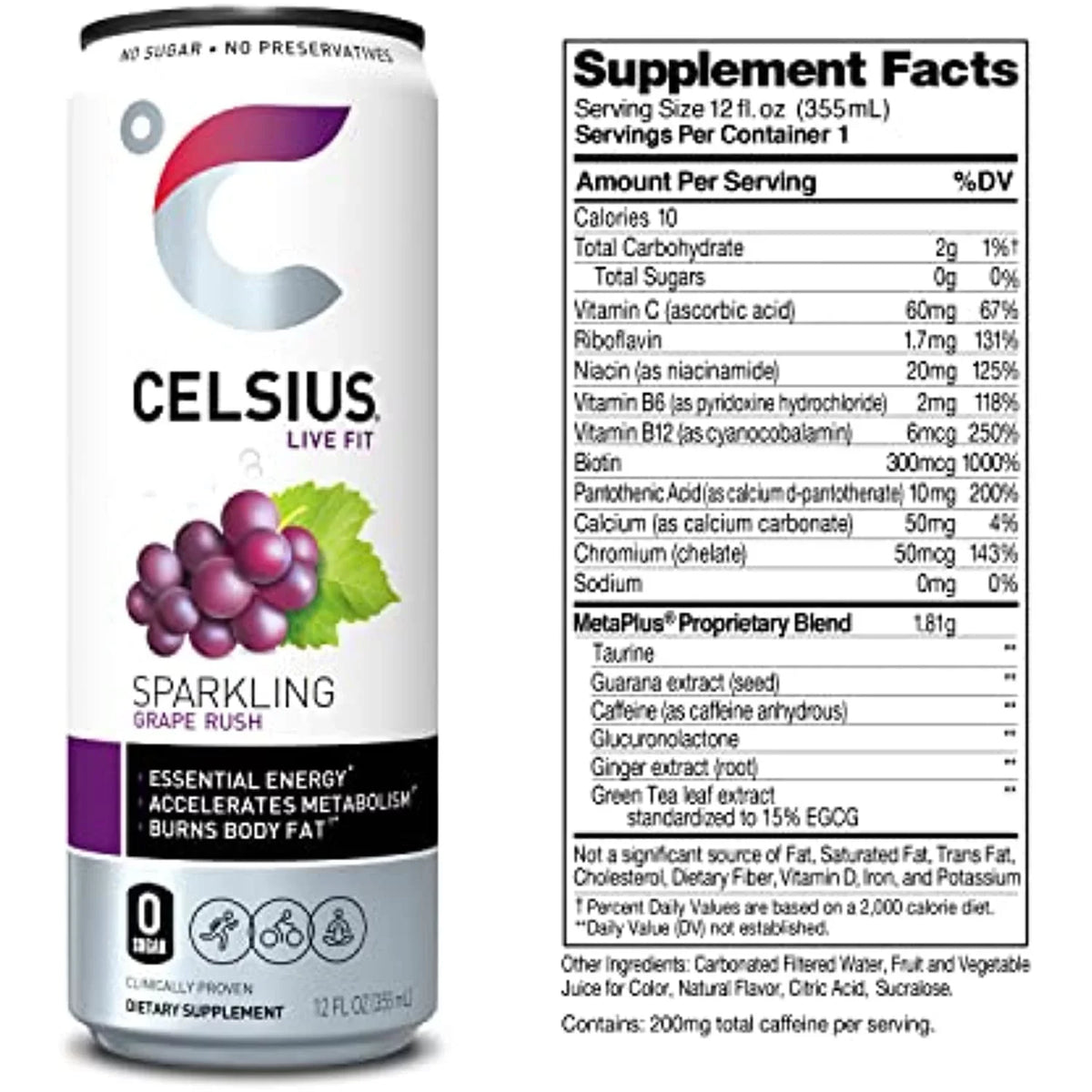 Celsius Fl Energy Rush Of Essential Oz, Drink 12) Sparkling (Pack Grape 12