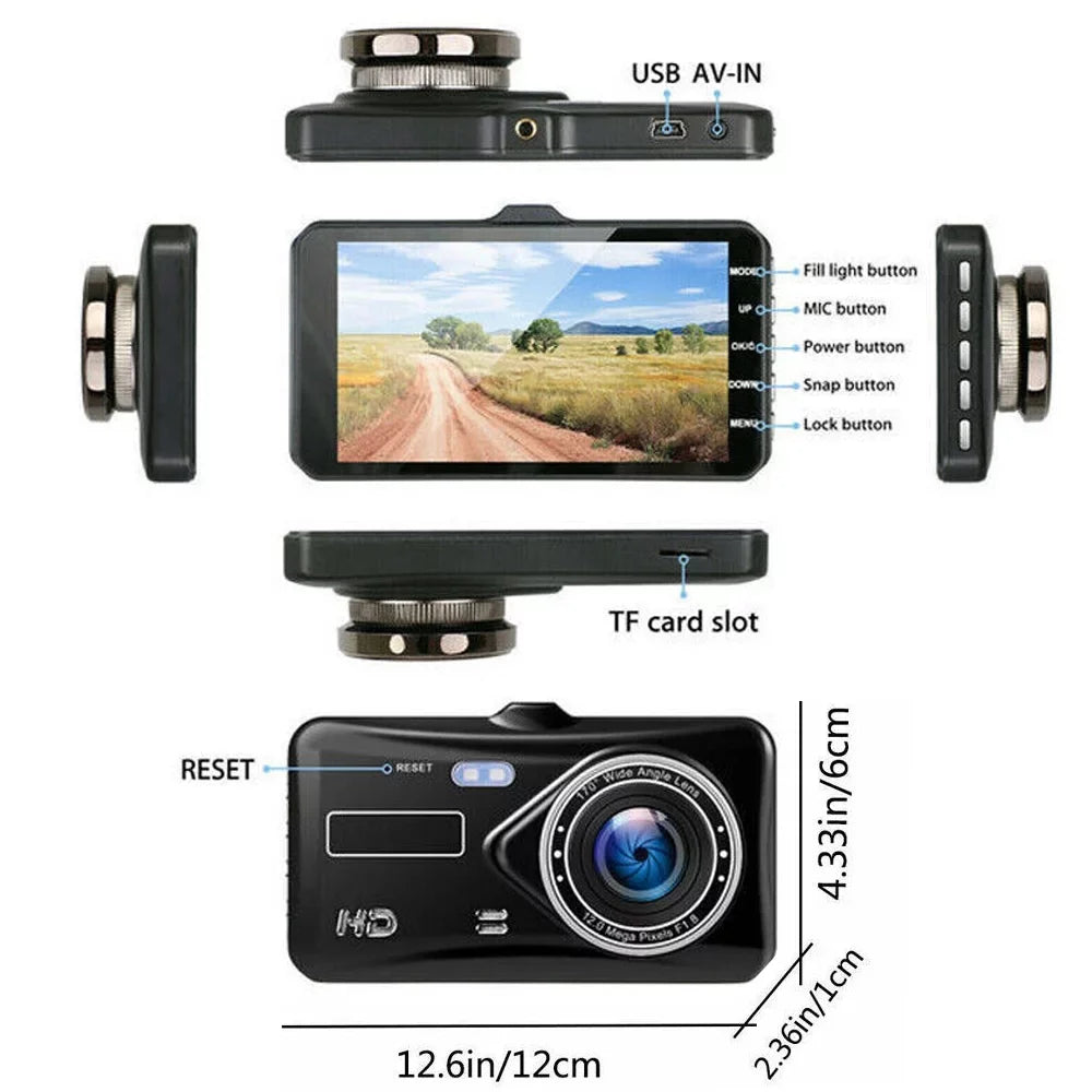 4" and Xhy Car Screen and Video Detection Recorder 1080P Dual Rear Touch Dash HD Front Camera Parking Monitoring Motion G-Sensor, Driving Cam Lens DVR