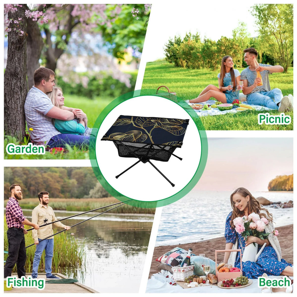 Camping Rose Outdoor with Table Golden Flower Bag Table Table Travel Storage Portable Beach BBQ Folding for Compact Picnic Fishing Luxury