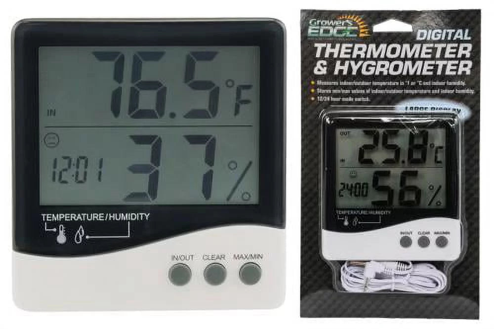 Grower's Hygrometer / Thermometer Large Display Edge (20/Cs)