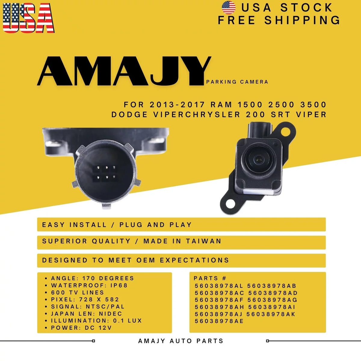 56038978AJ 1500 56038978AH 56038978AB Replaces 56038978AL 56038978AE 56038978AK 56038978AI SRT Viper 56038978AC 2500 Dodge 13-17 56038978AF Ram Viper Camera 56038978AD 3500 for 56038978AG Backup