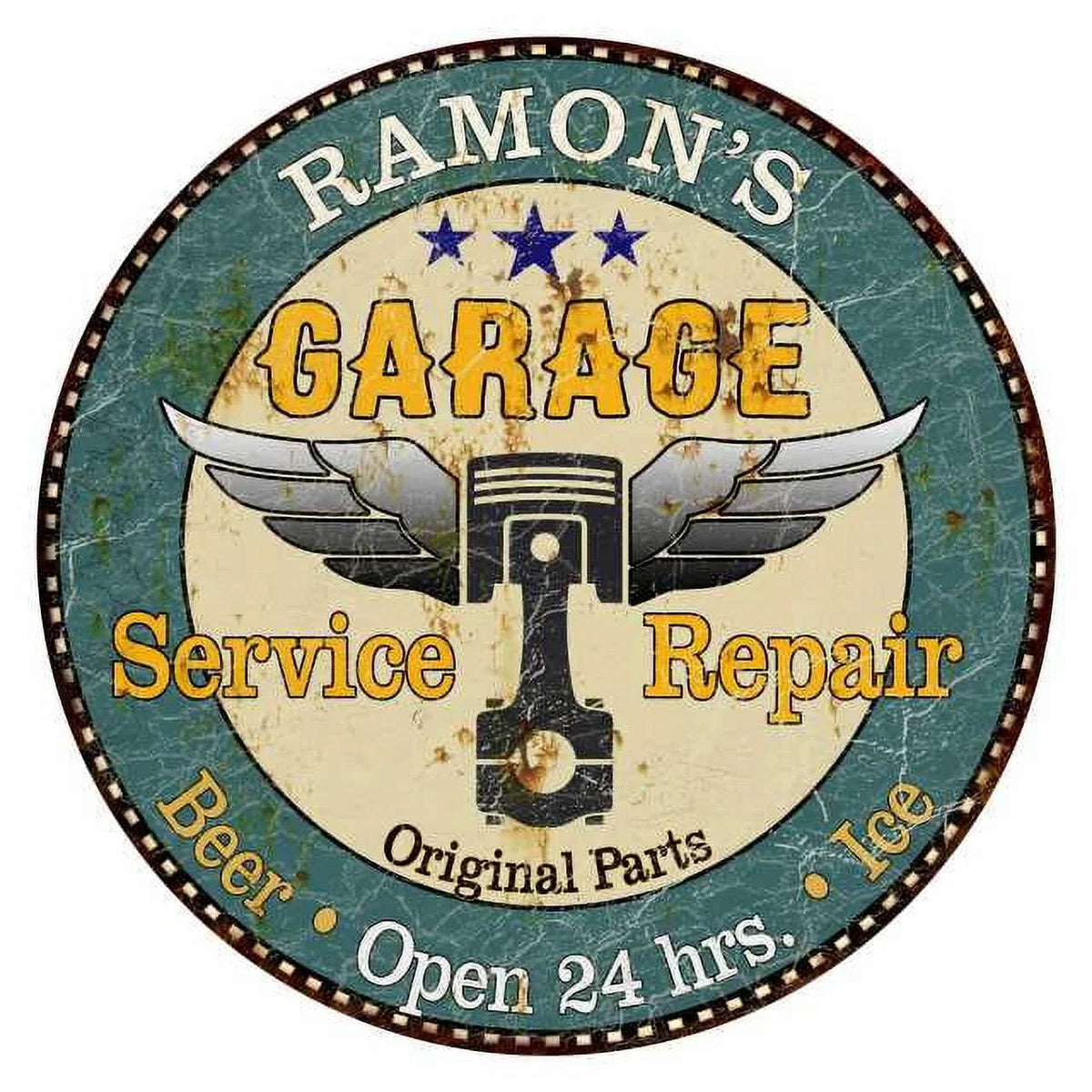 RAMON'S Garage Cave Decor 14" Wall Round Home Metal Sign Man 100140027218