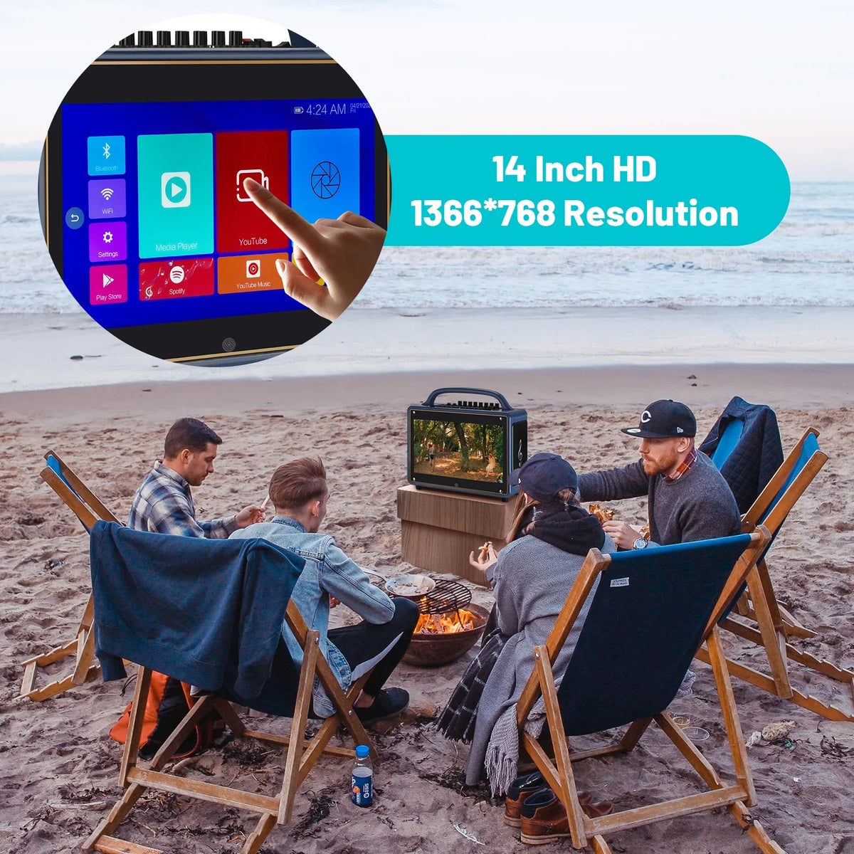 Touch Microphone/WiFi/USB/SD/PC/TV/Phones/HDMI Portable BT Karaoke Machine Adults&Kid,14”HD Screen/Android 12/4+64G,Support Loudspeaker for Streaming Systems Wireless
