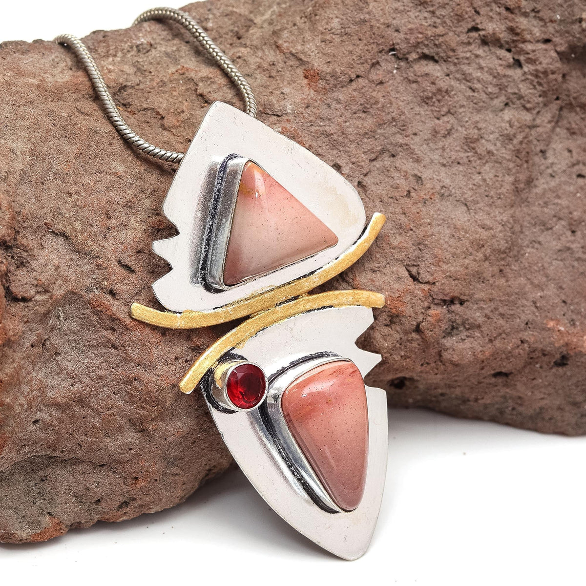 Necklace Rhodochrosite Sterling Rhodochrosite, Garnet 925 18" Gemstone Silver