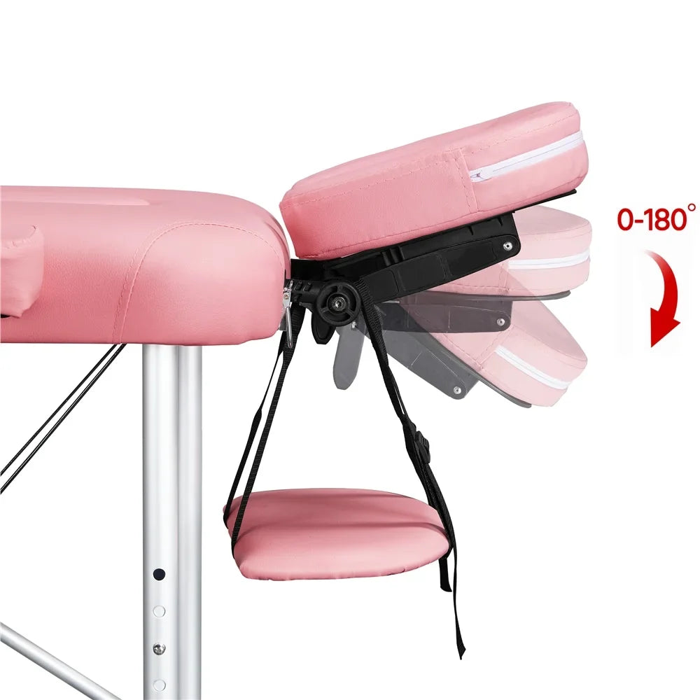 Backrest/Headrest/Armrest/Hand Massage Portable Alloy Salon Table Massage Spa 84'' with 3-Fold Bed, Massage Adjustable Pink Bed Yaheetech Couch, Equipment, Pallet,
