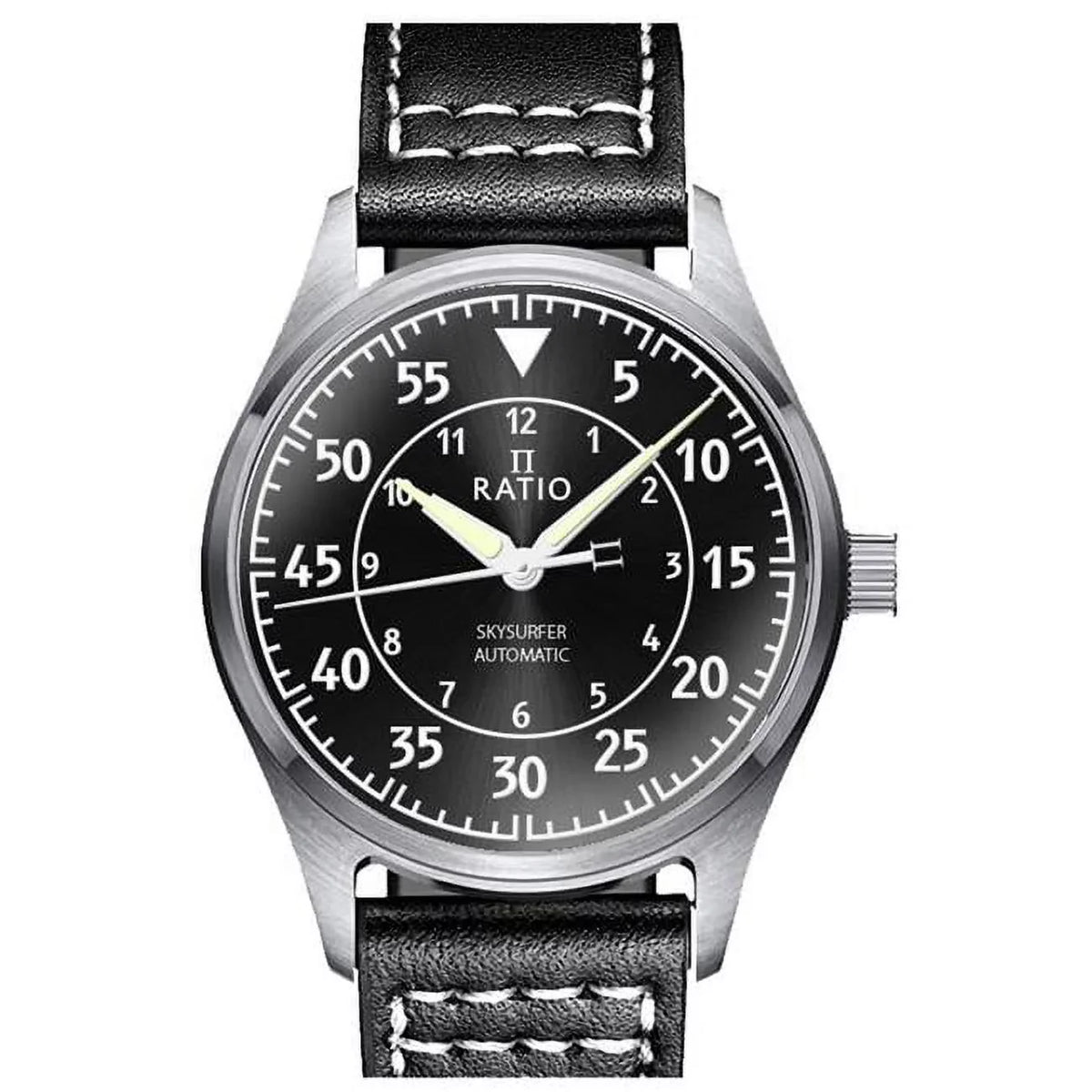 Leather Dial 200M Ratio Black Pilot Men's Watch Sunray Automatic RTS321 Skysurfer