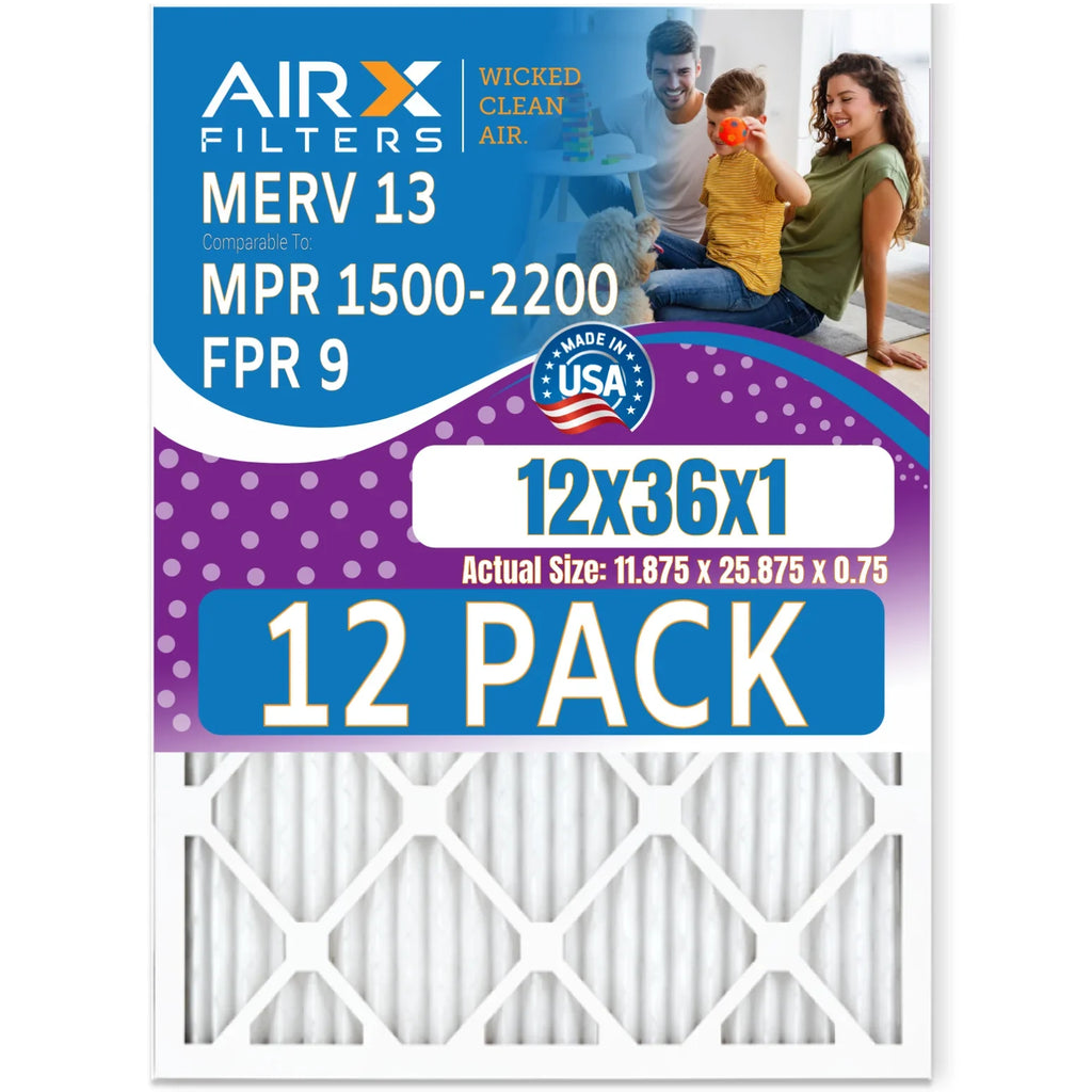 MERV 13 - MPR Filter AIRX 1500 comparable FILTERS AIR. 2200 by & in - 9 CLEAN Air Made USA FPR WICKED 12x36x1 to