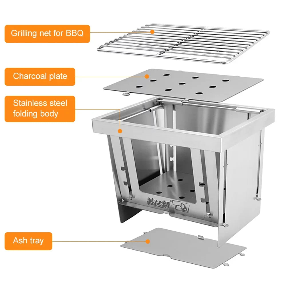 Picnic Stainless Park Use Steel Burning For MABOTO Camping Windproof Outdoor Folding Home Grill Tool Grill Portable BBQ Wood Camping
