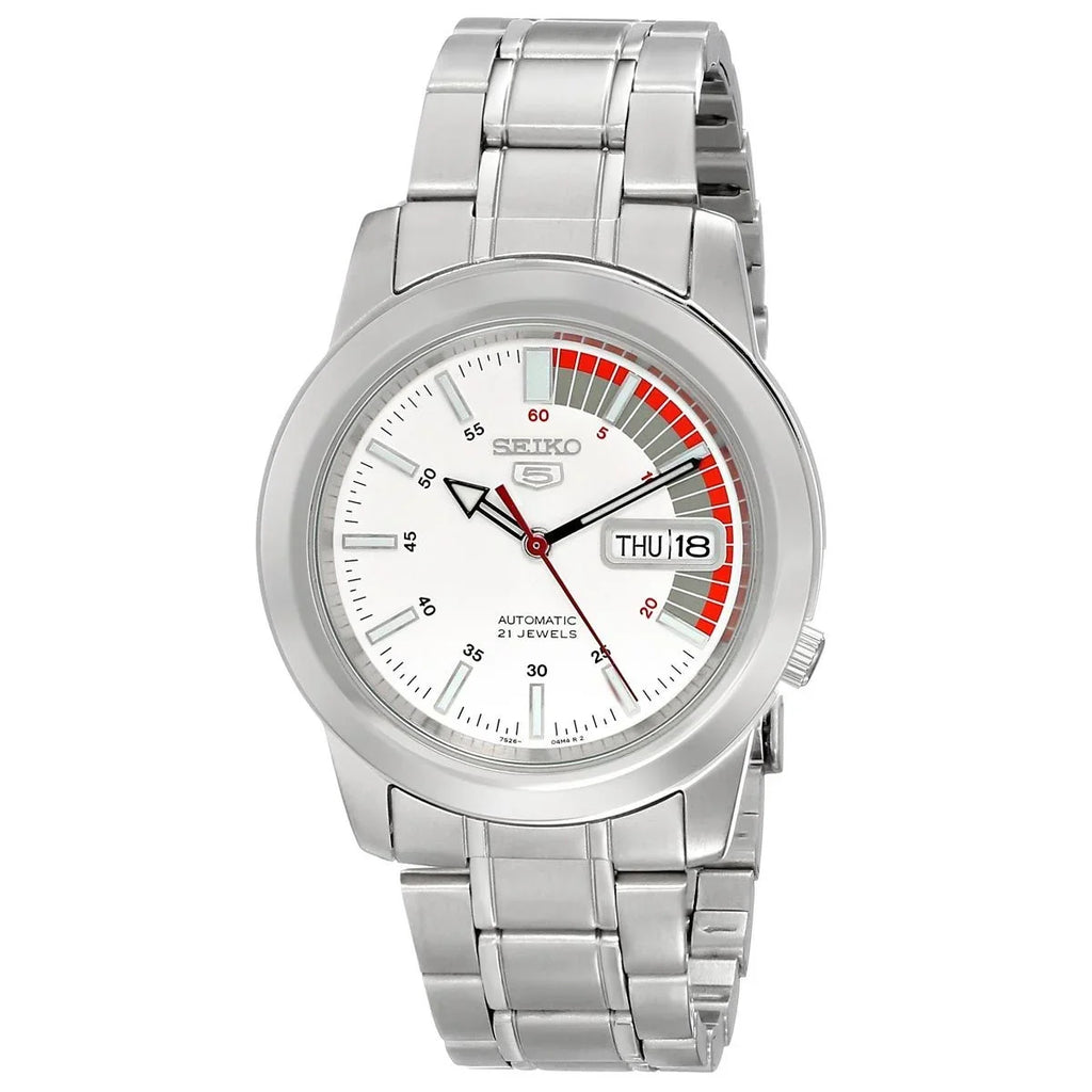 Stainless Seiko White Day Automatic Date 30M Men's Steel SNKK25 Dial Watch