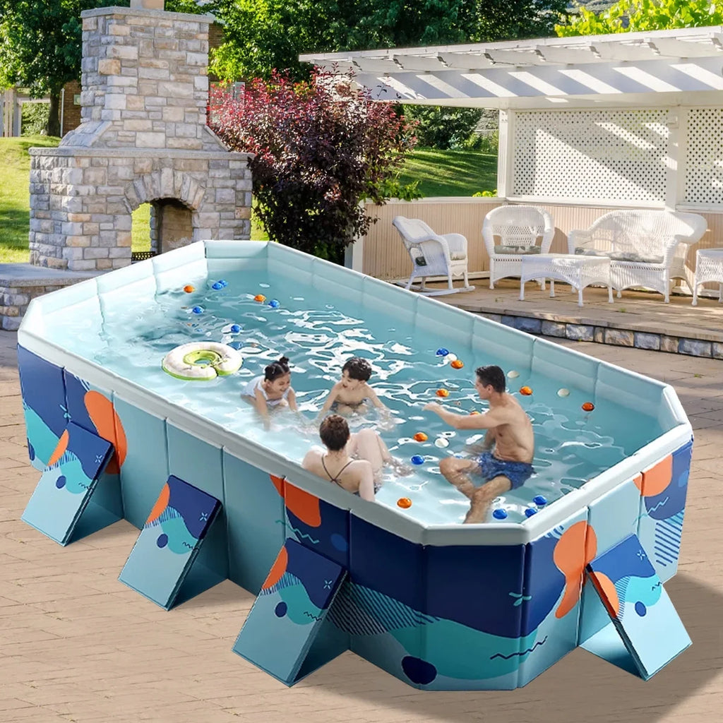 Non-Inflatable 113" Ground ANJORALA Kiddie for Pool Garden Swimming Pool Backyard(Blue) Above Collapsible