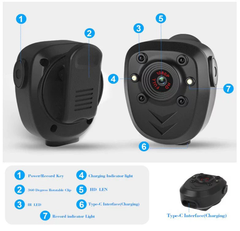 Security Life, Video,Night Body Battery Home Law Memory Police Vision, cam Video 32GB Mini Night Enforcement, with Vision, Card, 4-6HR Wearable Built-in Recorder, Camera HD1080P,Record Body Guard,