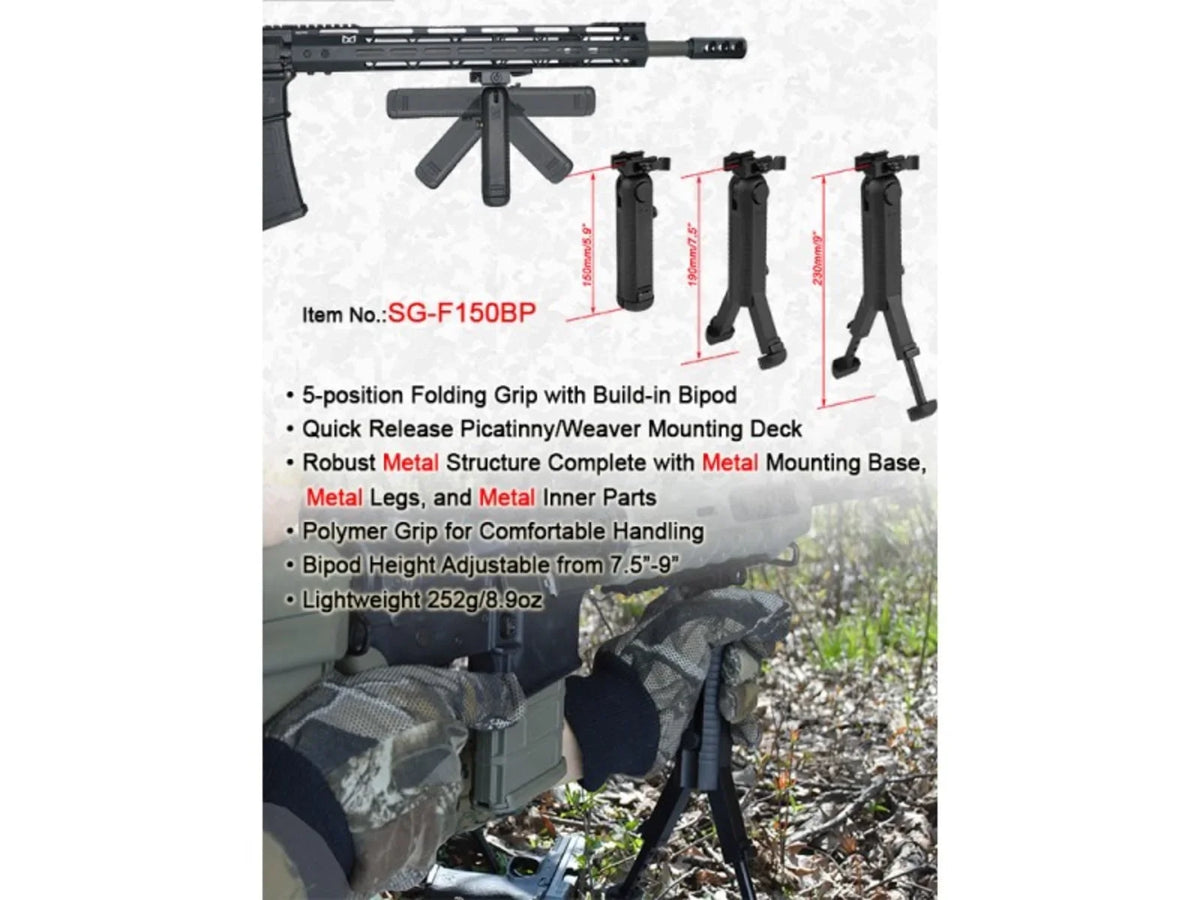 Lion Black 5-position Folding Gears Bipod, Bipod Grip QR