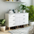 BASIC Dresser by Wide Mid-Century DH Bar White with Pulls 47-inch 6-Drawer Modern Denhour