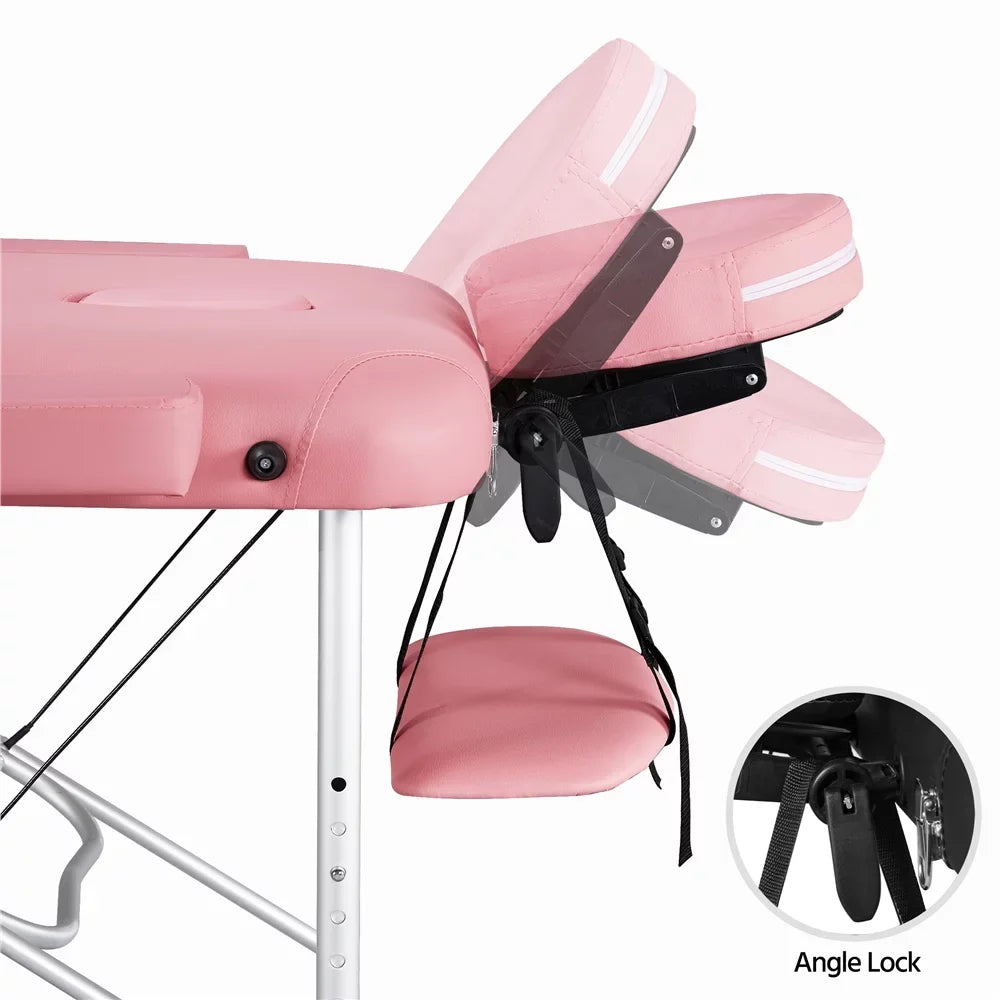 Backrest/Headrest/Armrest/Hand Massage Portable Alloy Salon Table Massage Spa 84'' with 3-Fold Bed, Massage Adjustable Pink Bed Yaheetech Couch, Equipment, Pallet,