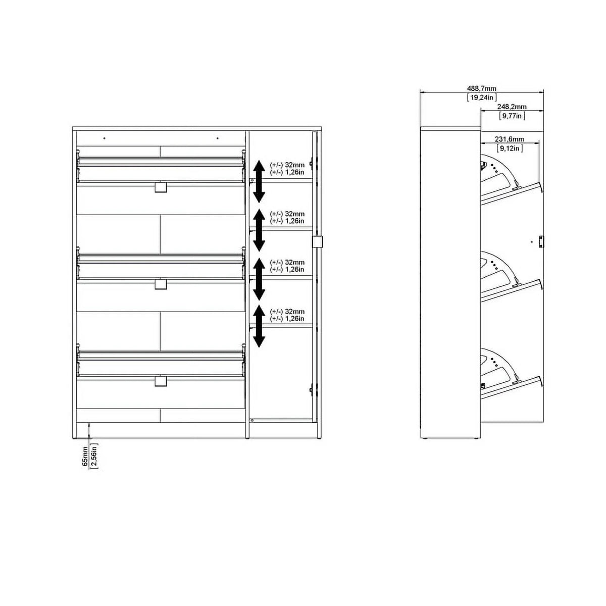 Allora Cabinet Layers Shoe Gloss Oak-White with & High 3 Drawer 2 Door in