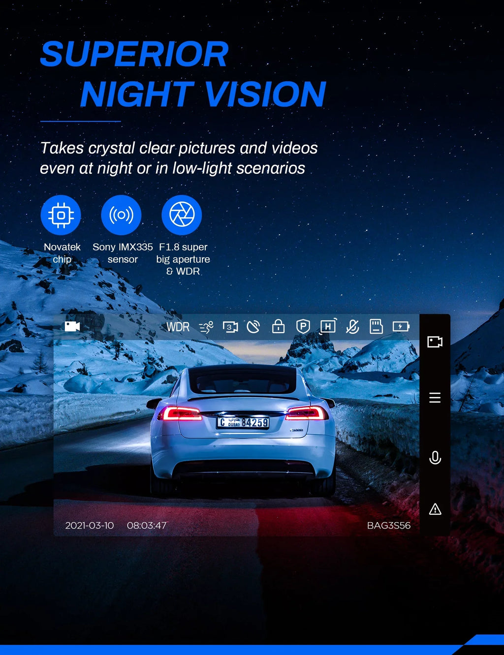 Recorder Backup 170° and Screen Cars Front Dash inch Rear, Camera Magnetic 3 Dashboard Camera GPS, 2.5K IPS Dash Crosstour Cam for