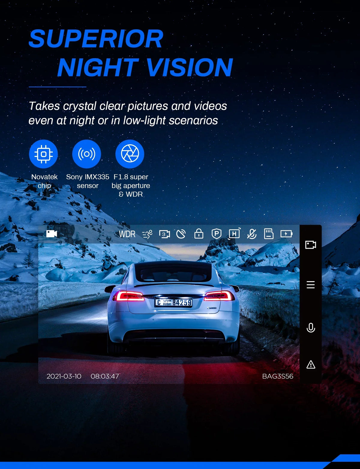 Recorder Backup 170° and Screen Cars Front Dash inch Rear, Camera Magnetic 3 Dashboard Camera GPS, 2.5K IPS Dash Crosstour Cam for