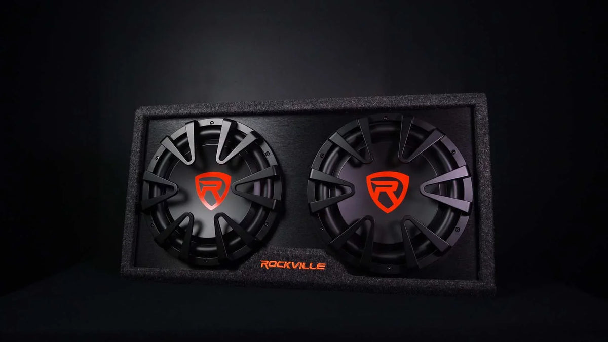 Dual 2000w inches RG212CA Enclosure+Amp Powered Car Subwoofer Kit Rockville 12 Vented