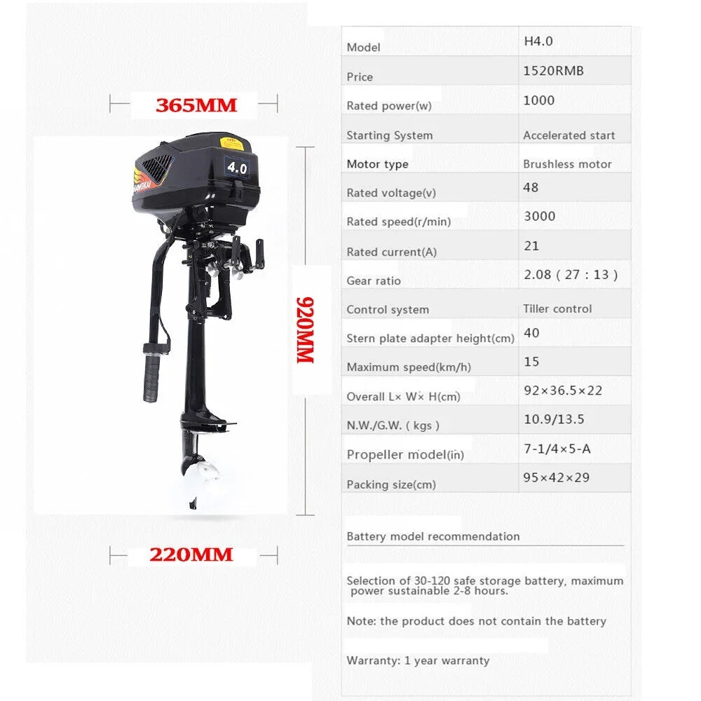 4HP Fishing CDI Electric Boats Outboard Heavy Boat 48V Duty Outboard Motor for Boat Miumaeov Motor Engine Fishing Engine 1000W Outboard Boats Outboard Mount Motor Electric Inflatable