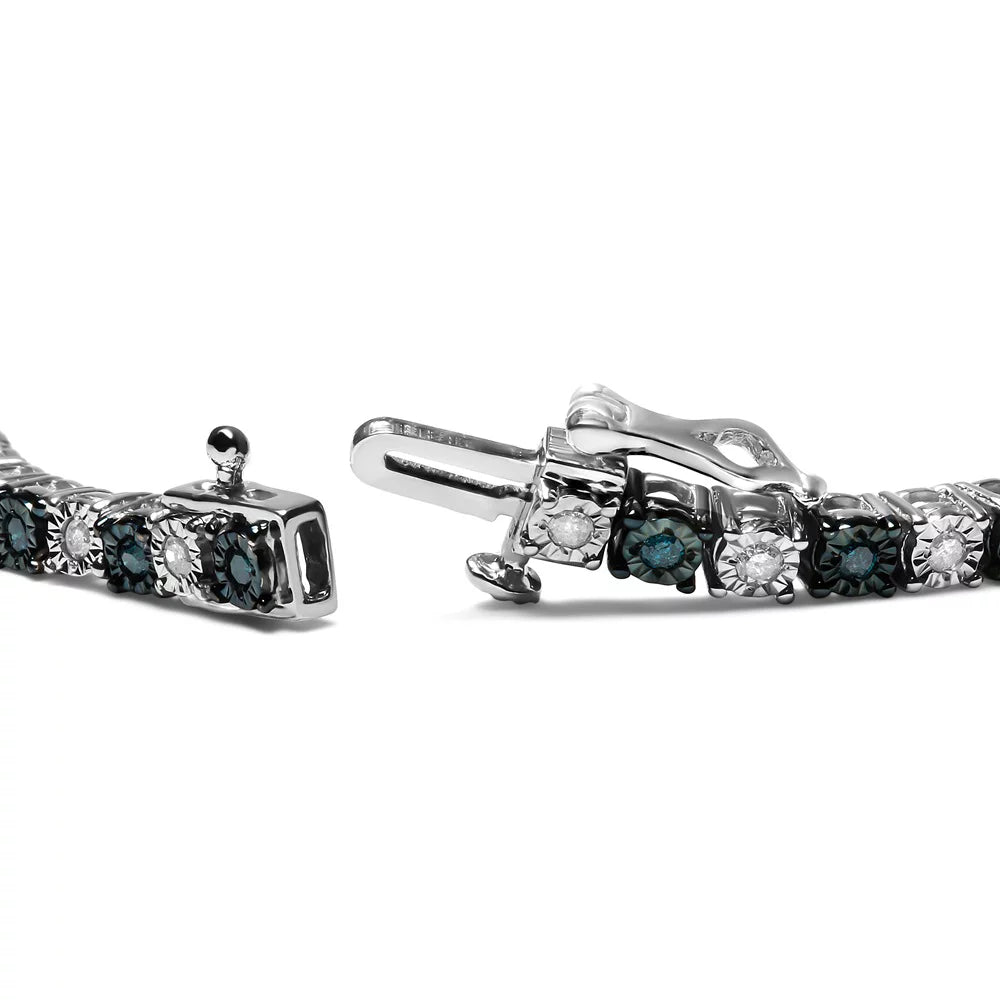 Blue of Color, 7" Sterling I3 Tennis White Womens Silver .925 1.0 Haus Cttw Bracelet with Size Brilliance Diamond Clasp - Clarity) and Diamond Round and I-J cut Alternating Inches (Blue Box Treated