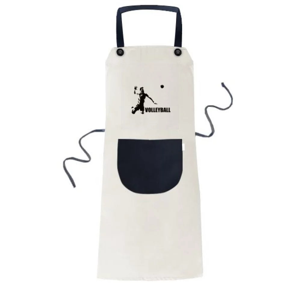 Pocket Sports Bib American Pinafore Apron Kitchen Cotton Linen Adjustable BBQ Volleyball