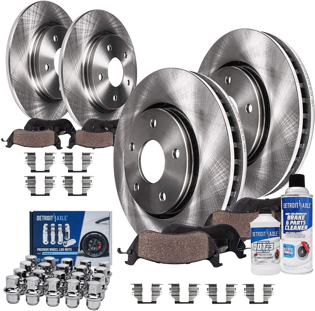 Routan Ram 328mm 330mm Country Set Town - Disc Replacement +20pc Caravan Rear Nuts C/V Detroit Front Rotors Pads & for 30pc - Axle Grand Lug Brake