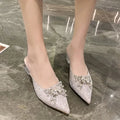 High Pointed 2024 Toe Luxury Flip Women Designer Sexy Dress Summer Flops Sandals Crystal Heels Shoes Slides Mules Pumps