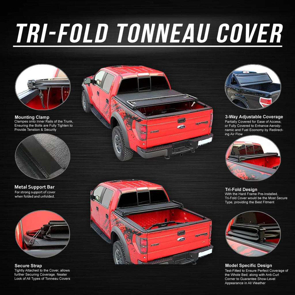 Cover Soft Adjustable -Fold Top Tonneau Tri Bed Trunk 5.7' Truck 1500 For TTC-TRISOFT-018 DNA 2009 Ram Fleetside 2021 Motoring to