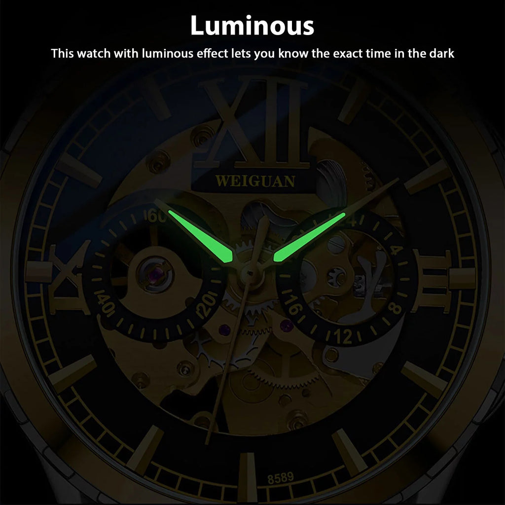 Skeleton Steel Hollow Luxury Men's Stainless Watch Mechanical Business Automatic