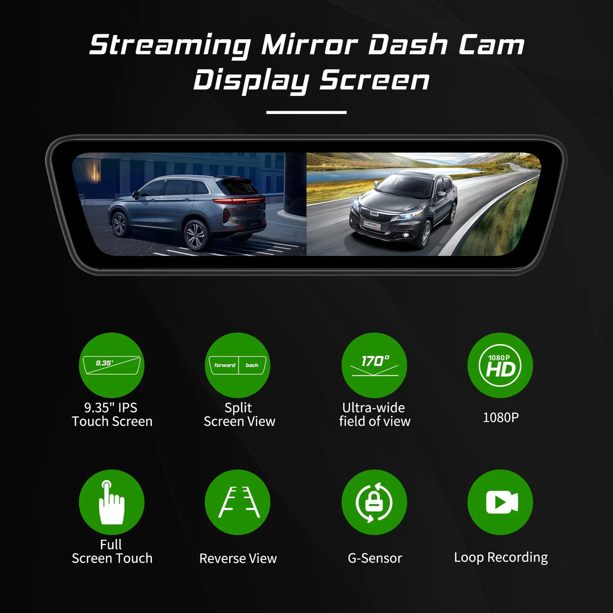 Dash Truck Rear Smart 9.35 Touchscreen Mirror Front View inch HD Rear 1080P Camera Streaming Full Dual Back View Cameras Camera Car