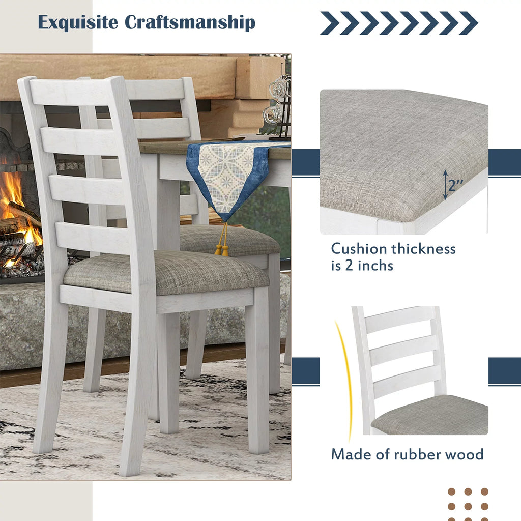 Bench, Set Room Rustic Dining Chairs With Whitewash 4 + CoSoTower Brown Style A 6-Piece Upholstered Table &