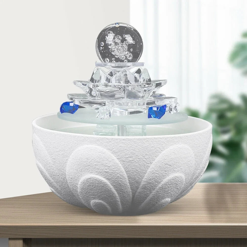 Fountain White Water Desktop Ornament Crystal Desktop Lotus Flowing Fountain, Decor Office Tabletop Teahouse Waterfall Fountain Water