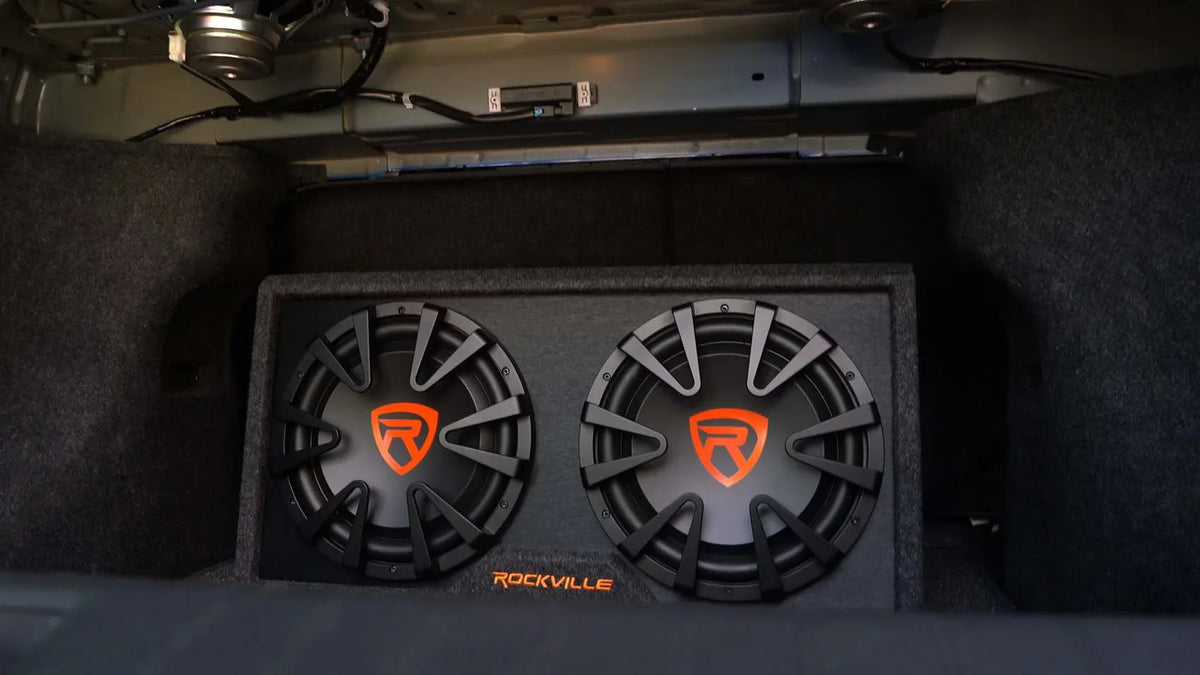 Dual 2000w inches RG212CA Enclosure+Amp Powered Car Subwoofer Kit Rockville 12 Vented