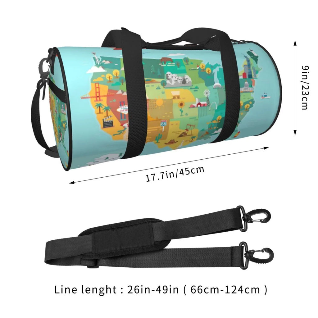 Large Bag with Sports Travel Luggage Bag USA Cylinder Pocket Map and Gym Capacity Tourist Waterproof Coaee Bag Compartment