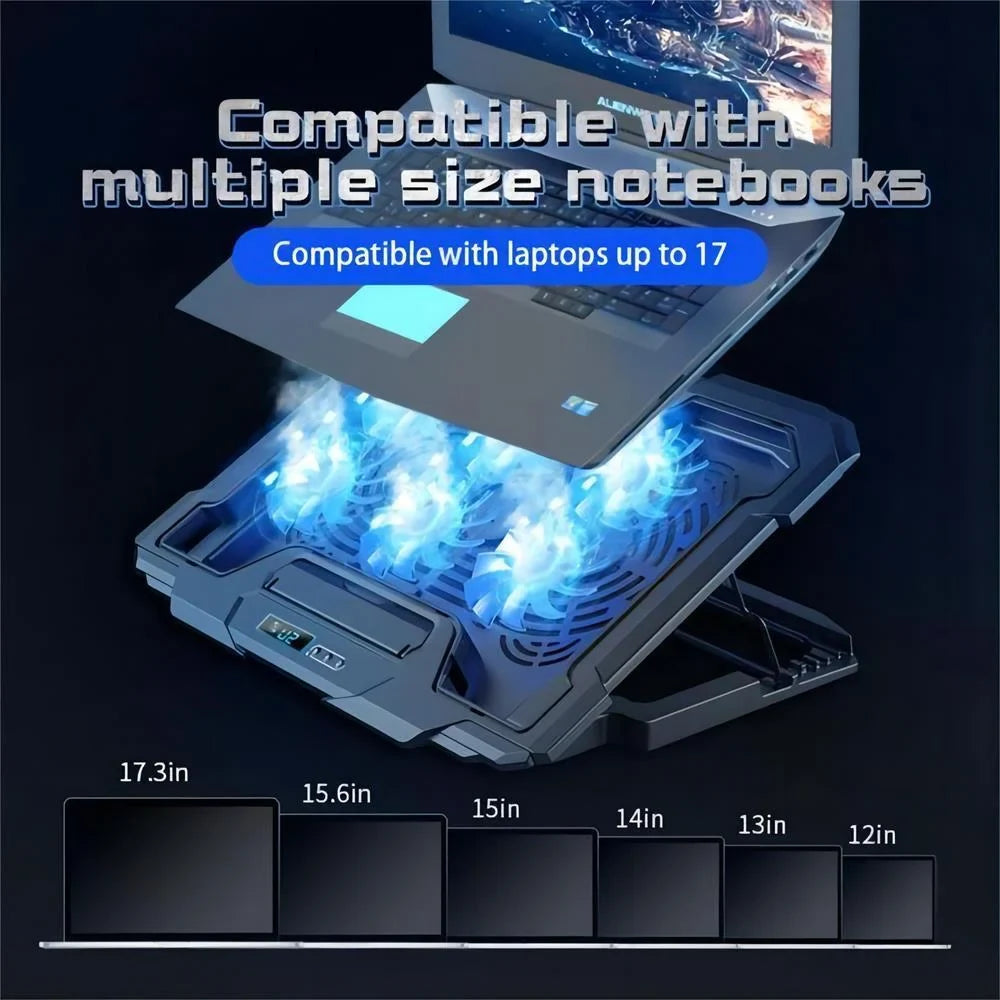 with Port Adjustable Gaming Notebook,2 Cooling & Cooler, Height Fan for Stand Laptop Cooling Cooling Pad Quiet Fans Laptop Laptop inch 6 Screen,Black 12-17.3 USB LCD
