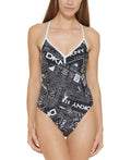Swimsuit, One-Piece WHITE US T-Back DKNY BLACK Graphic Small