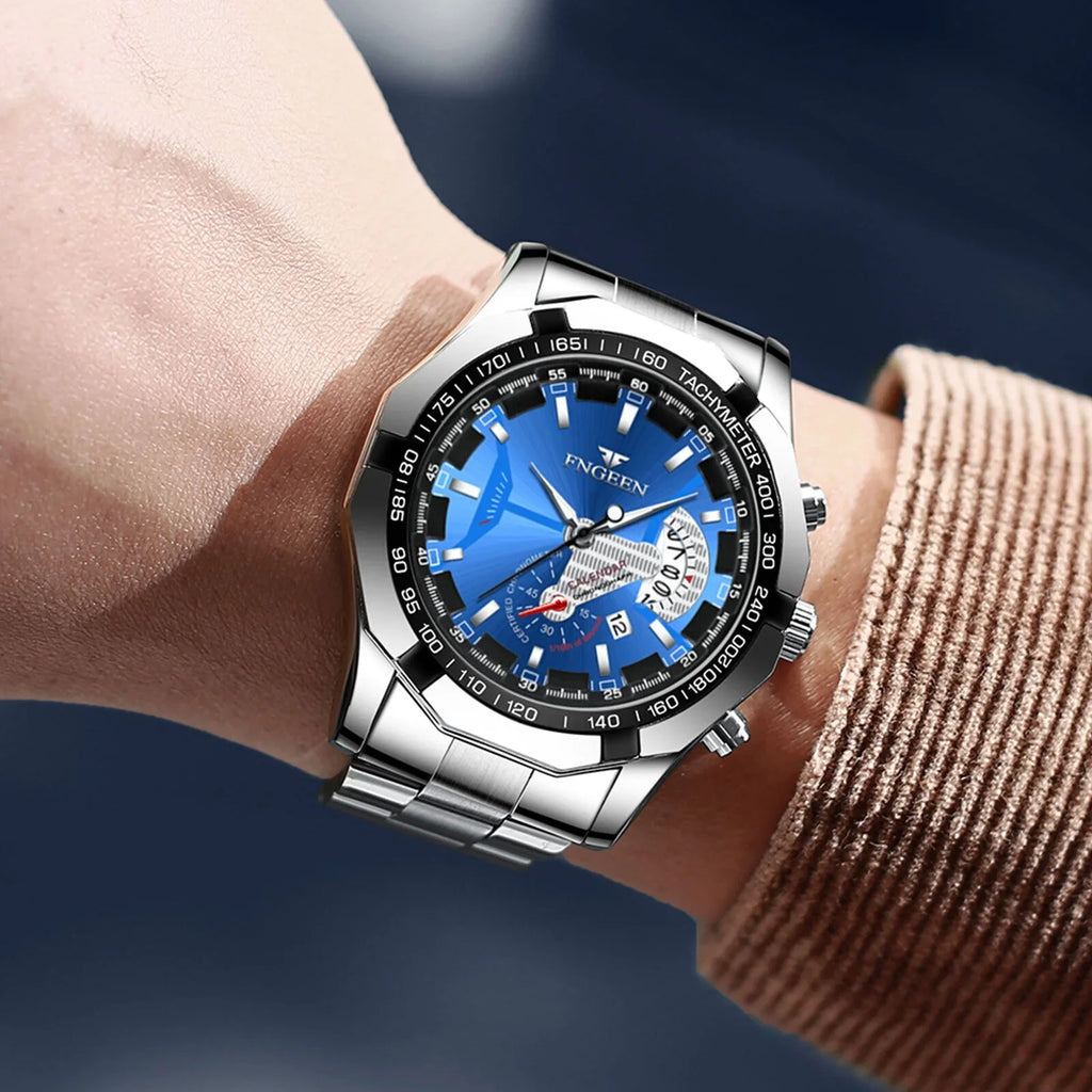 Luxury Men's Analog Quartz Wristwatch Stainless Waterproof Watch Classic Steel