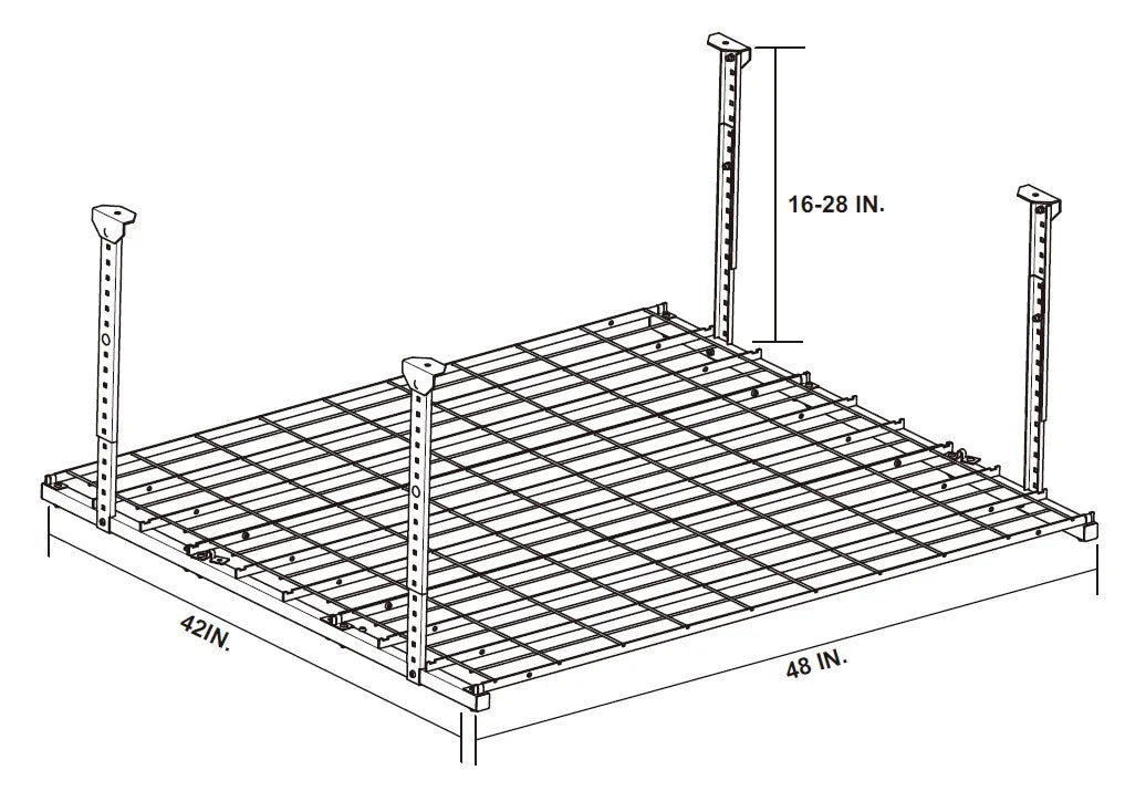 42"W 24' Overhead 28"H, 48"L WORKPRO Garage x Rack, x Silver, Ceiling