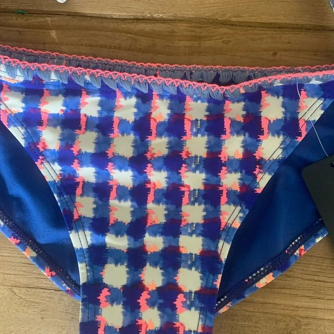 Roy Triangle Tie Bikini Bottom, Side CHECKERED BLUE Small US Swim Rachel