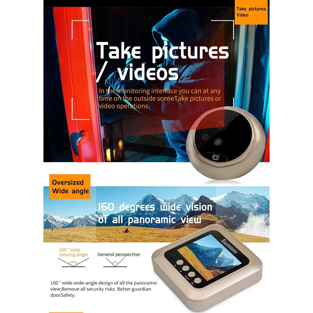Vision Security Angle 2.4" Need Video Cam Camera Door Eye Disturb 2.0MP Night inch Viewer Wide No Door W5 Peephole Bell Doorbell Drilling