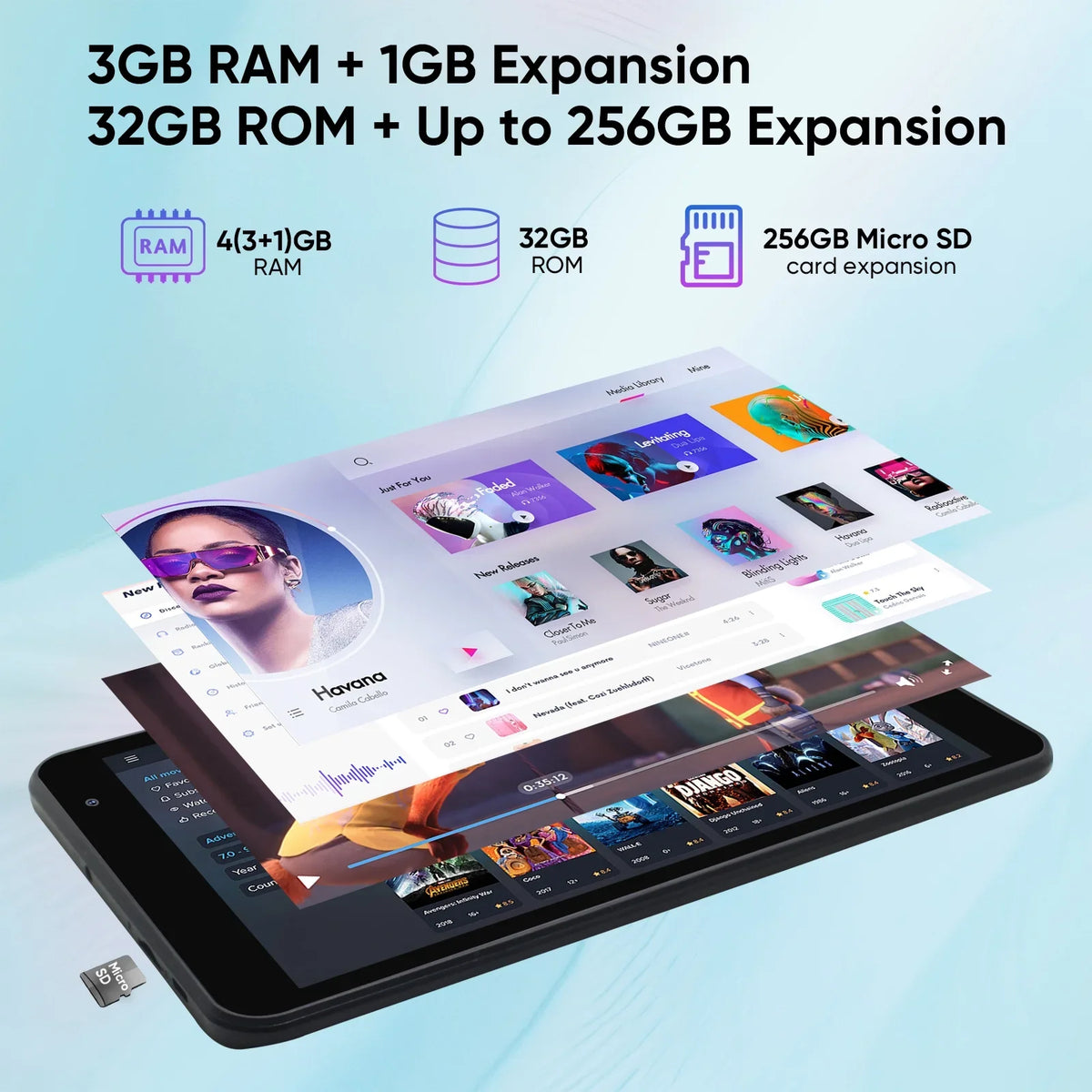 Processor Tablets RAM IPS with 32GB Quad-Core Camera, Dual ROM, 1280x800 weelikeit inch Display, 8 Bluetooth5.0(Black) 13 WiFi, with Android 4(3+1)GB Tablet Tablet PC
